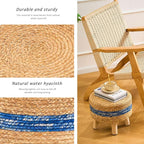 Handwoven Round Ottoman, Natural Water Hyacinth Outdoor Patio Pouf Seagrass Low - Image 6