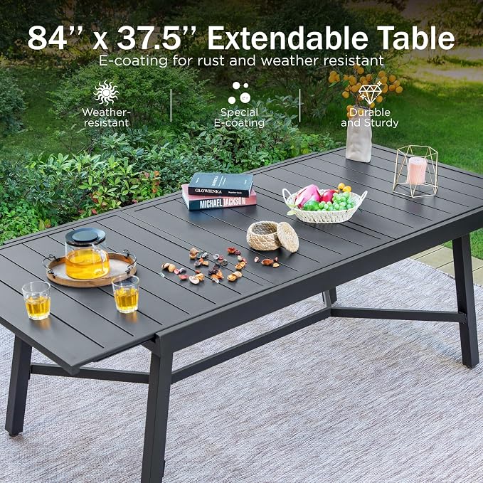 PHI VILLA Outdoor Dining Set for 6 Person, Expandable Table for 6-8 Person and - Image 3