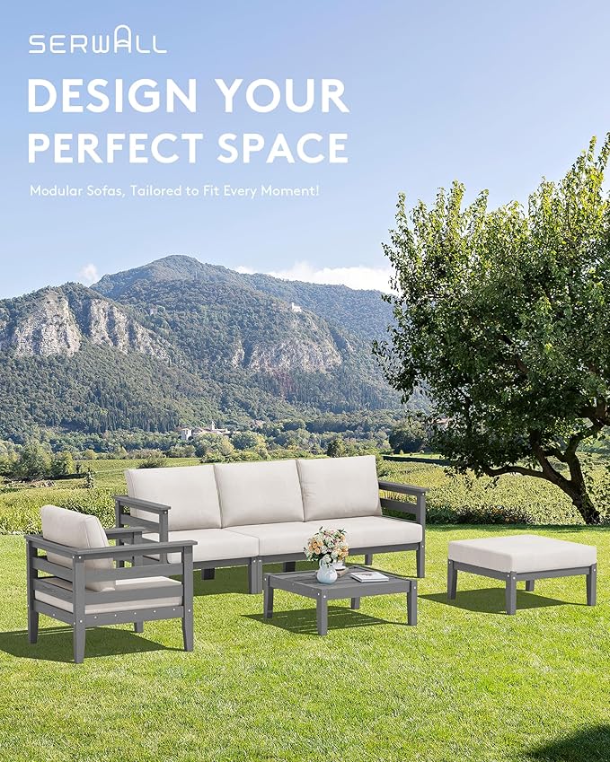 SERWALL HDPE Patio Furniture Set, 4 Pieces Outdoor Sectional Sofa Set, - Image 8
