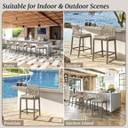 Outdoor Bar Stools, Rattan Outdoor Counter Height Bar Stools Set of 4, 26.5" H - Image 7