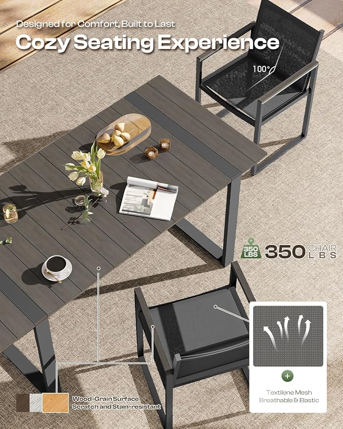 Outdoor Dining Set, HDPS + Aluminum Patio Table and Chairs Set - Image 3