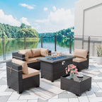 Outdoor Patio Furniture with Fire Pit Table, 6 Pieces Outdoor Furniture Patio by ASJMR