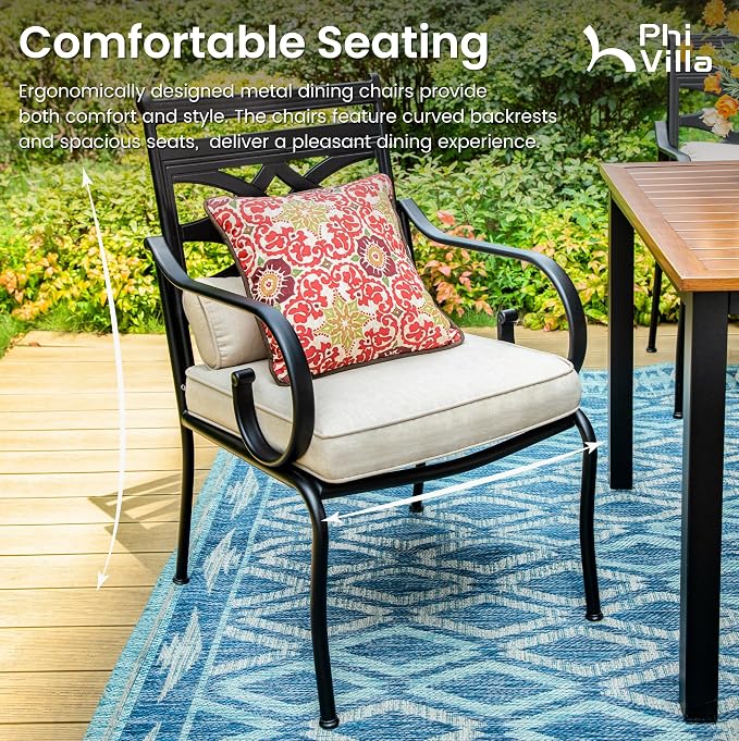 PHI VILLA Patio Dining Set for 6, for Outdoor Kitchen Lawn and Garden - Image 9