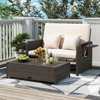 LDAILY Moccha Outdoor Daybed, Wicker Loveseat Sofa Set - Image 2