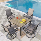 PHI VILLA 5 PCS Patio Dining Set, 4 Patio Swivel Dining Chairs & Square Brown by PHIVILLAThepioneerofcomfortablehouseholdsupplies
