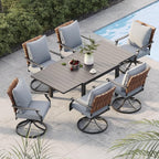 Grand patio 7-Piece Outdoor Dining Set, 6 Leather-Look Wicker Swivel Patio by GrandPatio