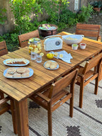 SAFAVIEH Outdoor Collection Hestia Natural Brown Acacia Solid Wood 7-Piece - Image 8