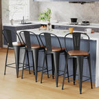 Alunaune 26" Swivel Metal Bar Stools Set of 4 High Back Counter Height - Image 9