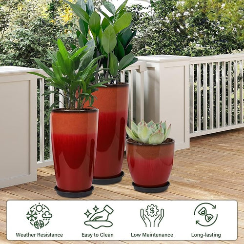 24/21/12 Inch Large Plastic Planter, Lightweight Ceramic-Look Tall Planters - Image 2