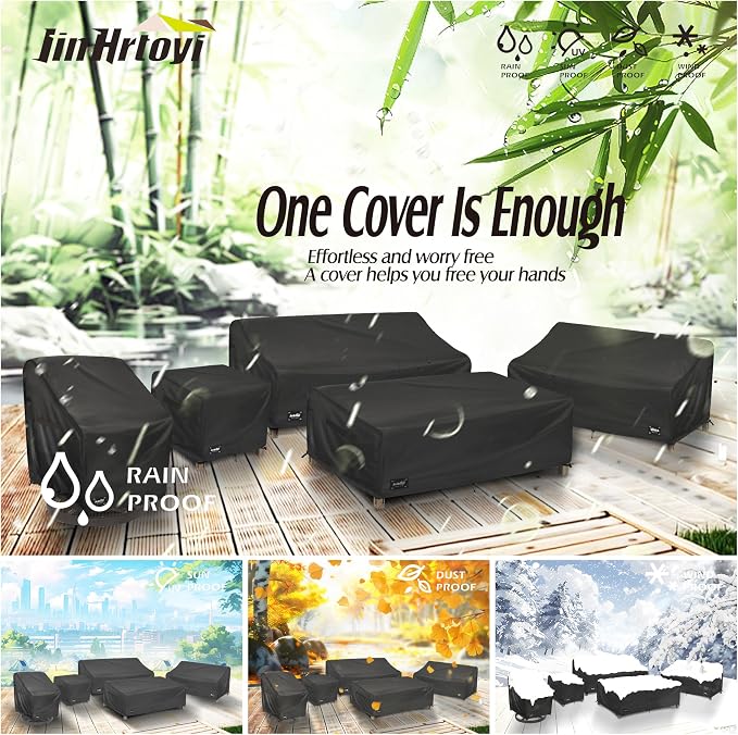 JinHrtoyi Patio Coffee Table Cover, 48Wx28Dx16H Inches 100% Waterproof Heavy - Image 9