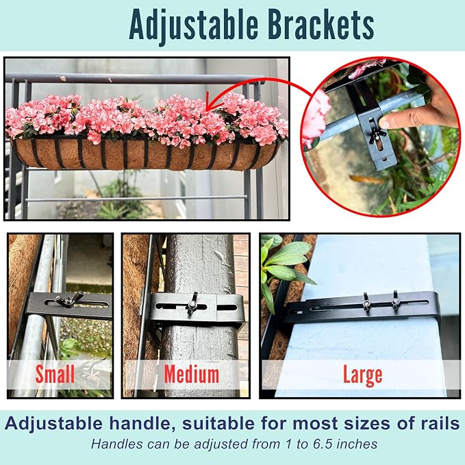 LaLaGreen Railing Planters Box Black Metal Large Rectangular Window Flower Box - Image 3