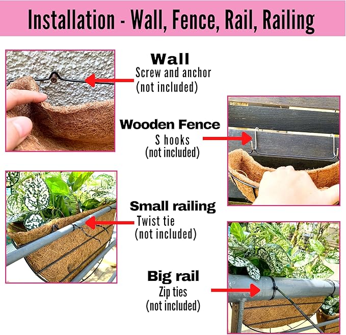 LaLaGreen Wall Hanging Planter, 2 Pack, 12 Inch Wall Mounted Flower Basket - Image 3