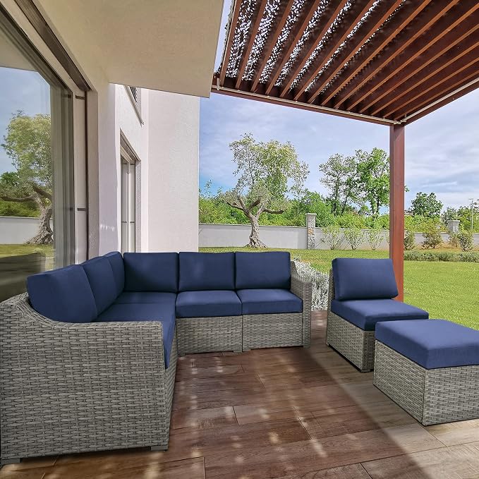 HAPPATIO 7 Piece Patio Conversation Set, Rattan Wicker Outdoor Sectional Sofa - Image 4
