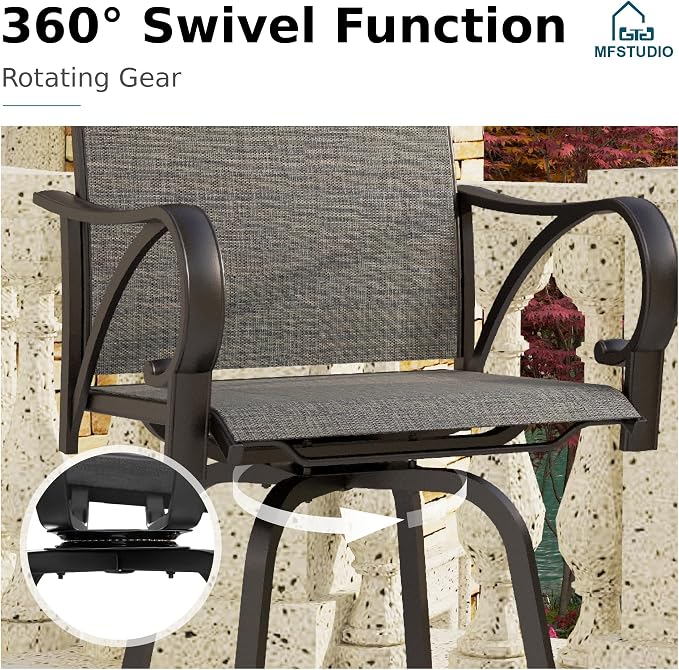 MFSTUDIO 5 Piece Outdoor Swivel Bar Set, Outdoor Bar Table and Chairs Set - Image 4