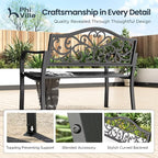 PHI VILLA 43 Inch Cast Iron Steel Frame Outdoor Garden Bench, Patio Furniture - Image 8