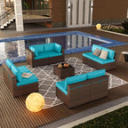 Kullavik 9 Pieces Outdoor Patio Furniture Set, Sectional Rattan Sofa Set Brown - Image 6