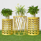 Nesting Side Table Set of 3 Decorative Round Garden Stools - Image 3