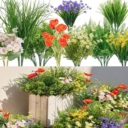 23Pcs Outdoor Artificial Boxwood UV Resistant Fake Stems Plants, Faux Plastic by Clycaloor