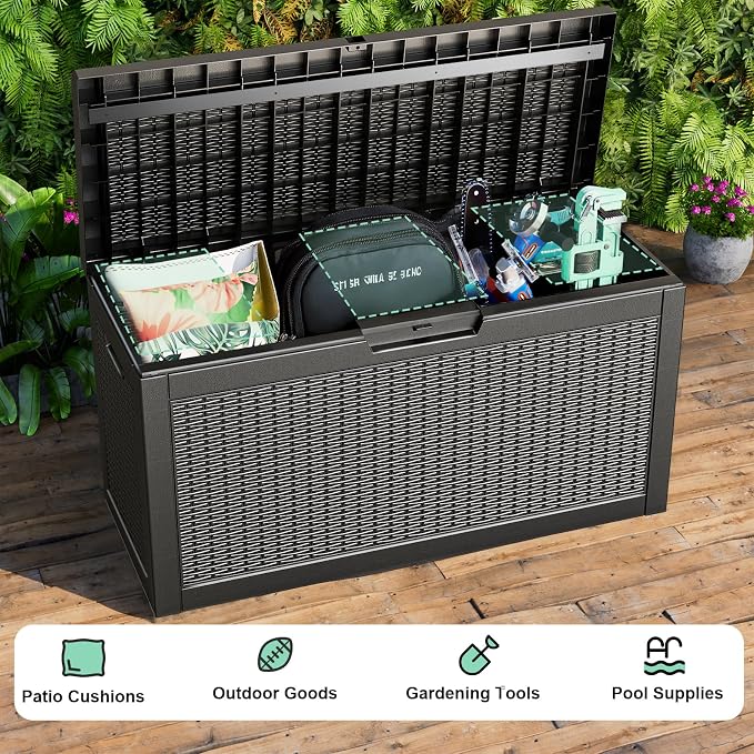 ROJIK Outdoor Storage Housing Deck Box, Waterproof Patio Furniture, Garden Tools - Image 6