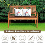COSTWAY Wooden Bench Outdoor, Curved Armrest & Backrest, Sturdy Outdoor Wood - Image 5