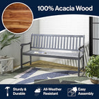 JONATHAN Y BNH101B Laurel 59.1" 3-Seat Slat-Back 600-Lbs Support Acacia Wood - Image 5