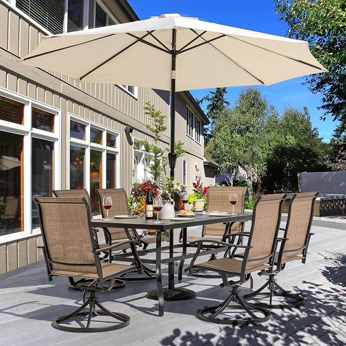 NUU GARDEN 7 Piece Outdoor Dining Set, 6 Swivel Patio Chairs and 1 Dining Table - Image 5