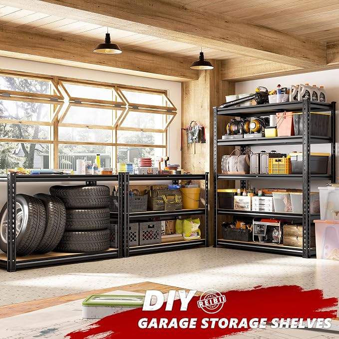 REIBII 2400LBS Storage Shelves 5 Tier Garage Shelving Heavy Duty Adjustable - Image 6