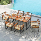 Tangkula 7 Pieces Patio Dining Set, Outdoor Acacia Wood Table and Chairs - Image 7