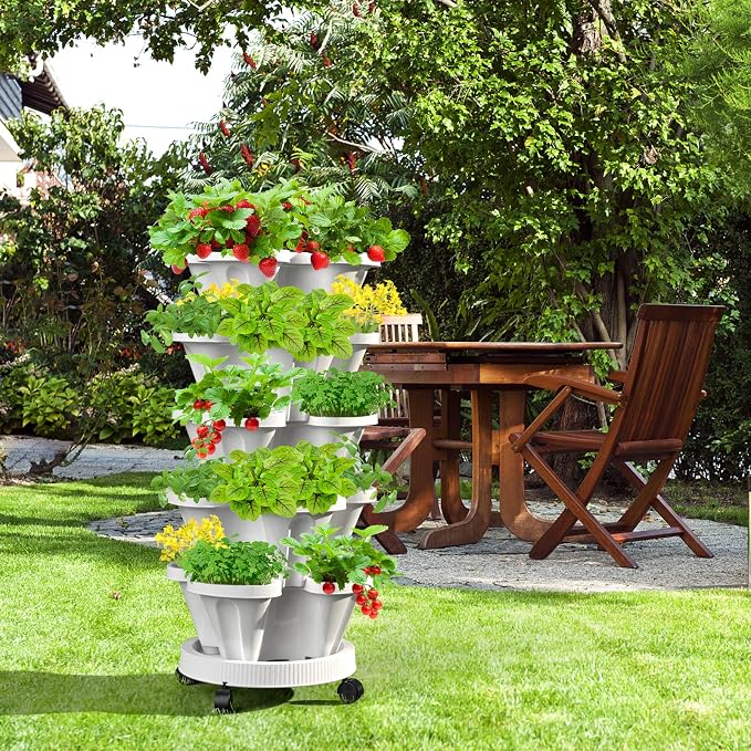 7 Tiered Strawberry Vertical Planter 2 Pack, Stackable Tower Garden Planter - Image 8
