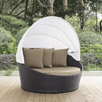 Modway Convene Wicker Rattan Outdoor Patio Retractable Canopy Round Poolside - Image 2
