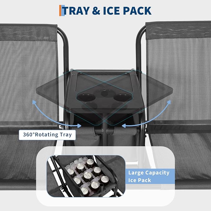 2-Person Porch Swing with Cup Holders, Pivot Storage Table & Cooler Bag - Image 3