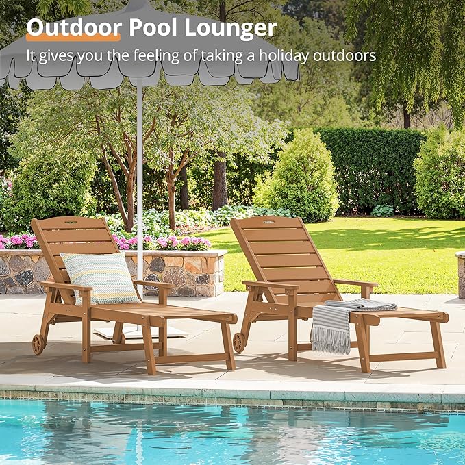 LUE BONA Outdoor Chaise Lounge Chairs Set of 2, HDPS Chaise Lounger, 5 - Image 3
