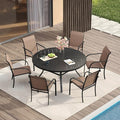 VICLLAX Patio Table and Chair Set of 6, All Weather Metal Round Outdoor Dining by HOME