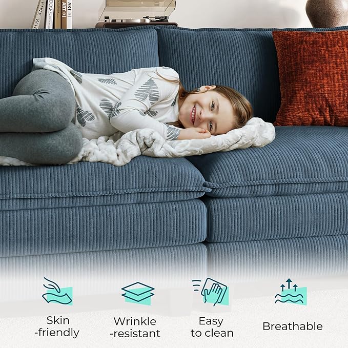 LINSY HOME 157'' Modular Sectional Sofa Blue Couch Corduroy Cloud Couches - Image 3