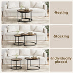 Smuxee Rustic Nesting Coffee Table Set of 2, 27.6" Round Coffee Table Wooden - Image 5