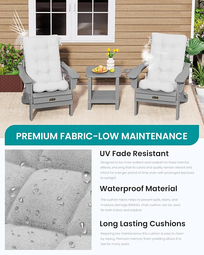SERWALL HDPE Outdoor Rocking Chair Cushion Set of 4, Memory Foam Cushion - Image 6
