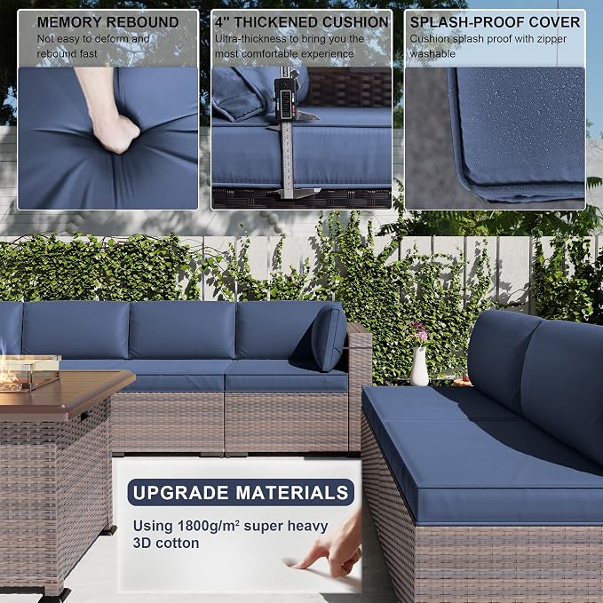 Kullavik 13 Pieces Outdoor Patio Furniture Set, PE Wicker Rattan Sectional Sofa - Image 5
