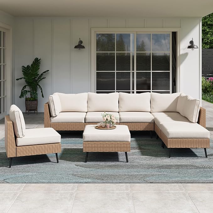 LAUSAINT HOME Outdoor Patio Furniture, 8 Piece Outdoor Sectional Sofa PE Rattan by LAUSAINTHOME