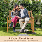 COSTWAY Wooden Bench Outdoor, Sturdy Outdoor Acacia Wood Bench - Image 4