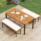 Tangkula 3 Pieces Wood Patio Dining Set, Outdoor PE Wicker Rectangular Acacia - Image 3