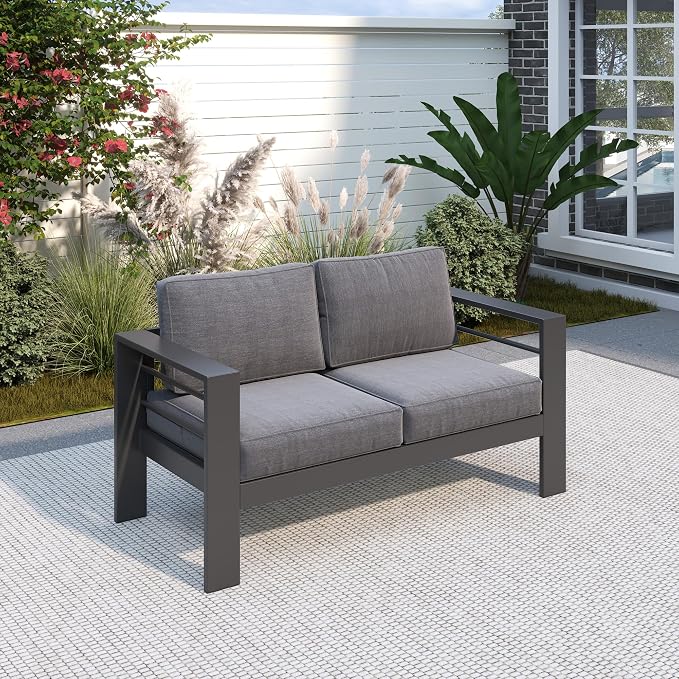 Solaste Outdoor Loveseat Aluminum Patio Furniture Sofa, All-Weather Metal by Solaste