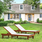 COSTWAY Set of 2 Patio Wood Chaise Lounge Chair, Strong Eucalyptus Wood Frame - Image 2