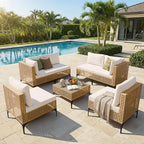 Devoko Patio Furniture Set 7 Piece Outdoor Sectional Sofa Hollow Rattan Patio - Image 7