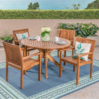 Christopher Knight Home Kally Outdoor Five Piece Acacia Dining Set, Teak Finish - Image 2
