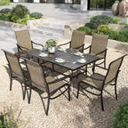 PHI VILLA Outdoor Dining Set for 6 Person, Rectangle Metal Slat Table by PHIVILLAThepioneerofcomfortablehouseholdsupplies