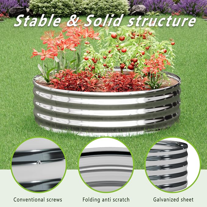 3PCS 3x3x1FT Galvanized Raised Garden Bed Kit, Vegetable Boxes-Round Metal - Image 6