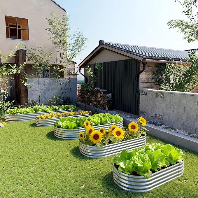 4x2x1FT Galvanized Raised Garden Bed Kit, Vegetable Boxes-Oval Metal Flower Box - Image 7