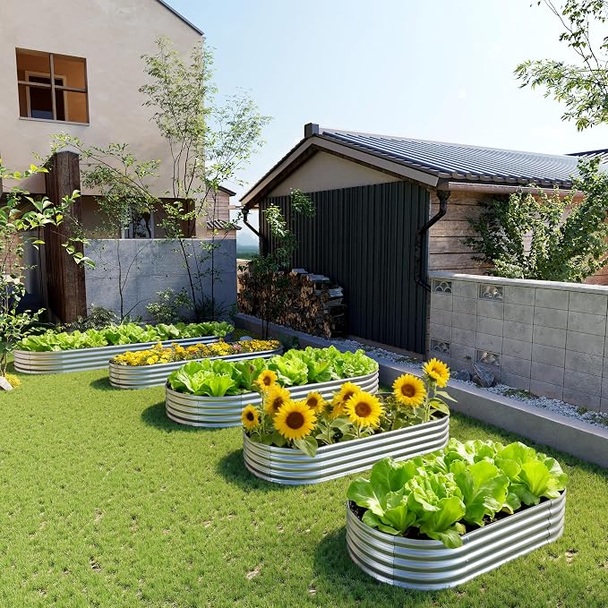2PCS 8x4x1FT Galvanized Raised Garden Bed Kit, Vegetable Boxes-Oval Metal - Image 7