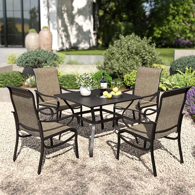 PHI VILLA Patio Dining Set for 4 Person, Square Metal Slat Table by PHIVILLAThepioneerofcomfortablehouseholdsupplies