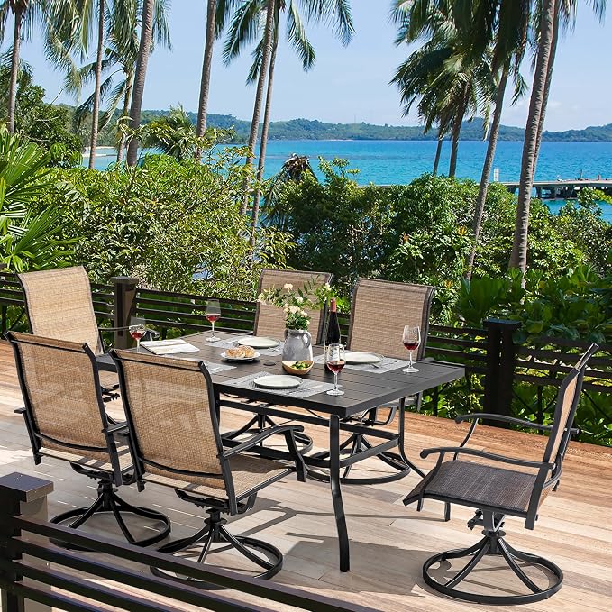 NUU GARDEN 7 Piece Outdoor Dining Set, 6 Swivel Patio Chairs and 1 Dining Table - Image 4
